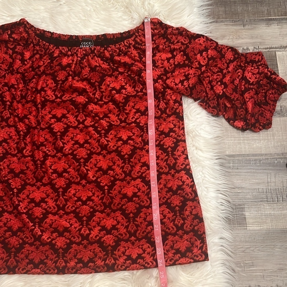 Coco Bianco on or off shoulder puff sleeve top textured jacquard L - Picture 9 of 11